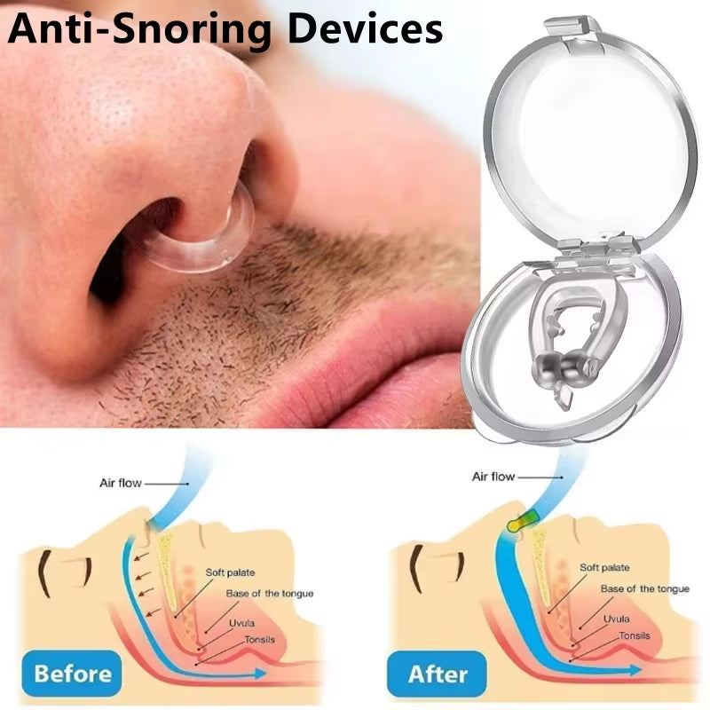 Anti Snore Stop Snoring Nose Clip Silicone Magnetic Sleep Tray Sleeping Aid Apnea Guard Night Device with Case Anti